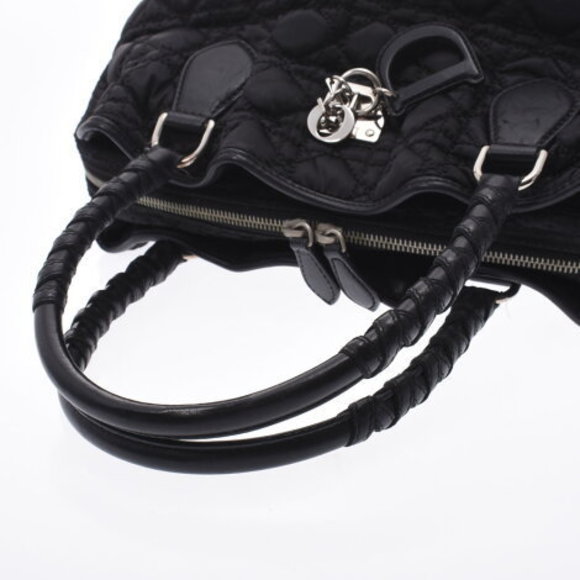 Christian Dior Cannage Bag Black Nylon Leather Handbag - Picture 3 of 12